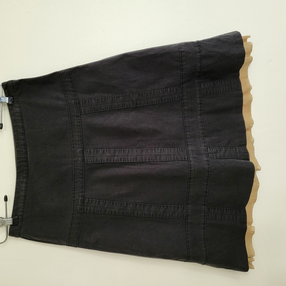 Black Cotton A-Line Skirt with Tan Trim